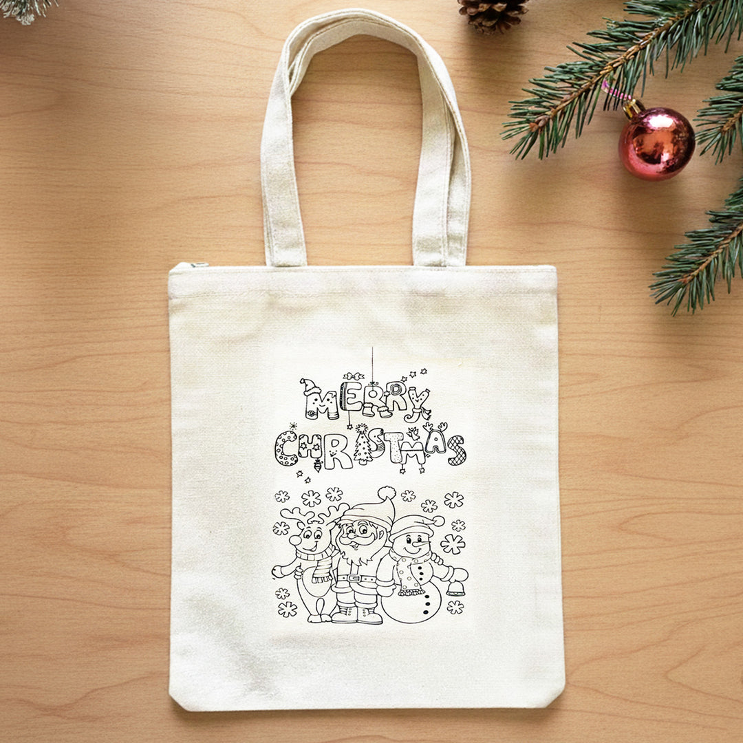 DIY Colour It Yourself Santa, Snowman & Reindeer Cotton Tote Bag