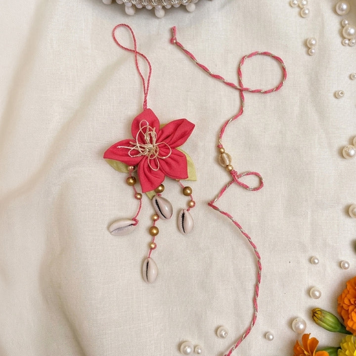 Handmade Shankh Latkan Design Couple Rakhi Lumba Set With Roli Chawal For Bhaiya Bhabhi