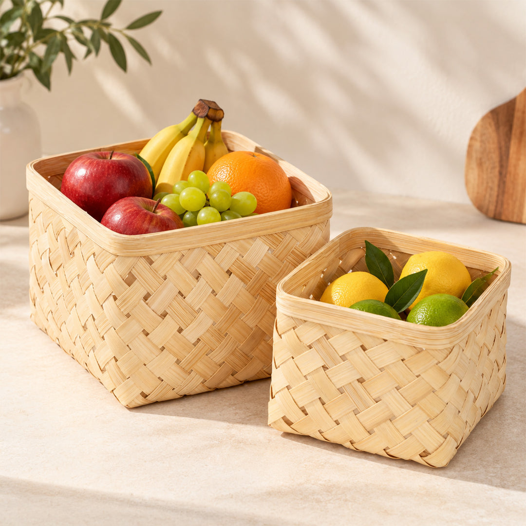 Set of 2 | "Aurea" Handwoven Bamboo Basket For Home Storage & Gifting