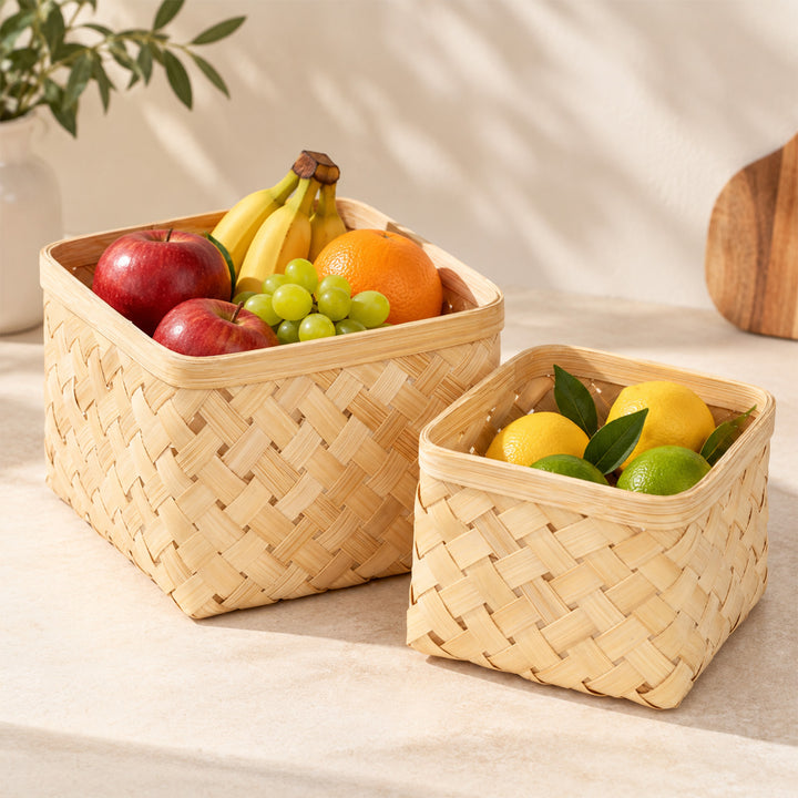 Set of 2 | "Aurea" Handwoven Bamboo Basket For Home Storage & Gifting