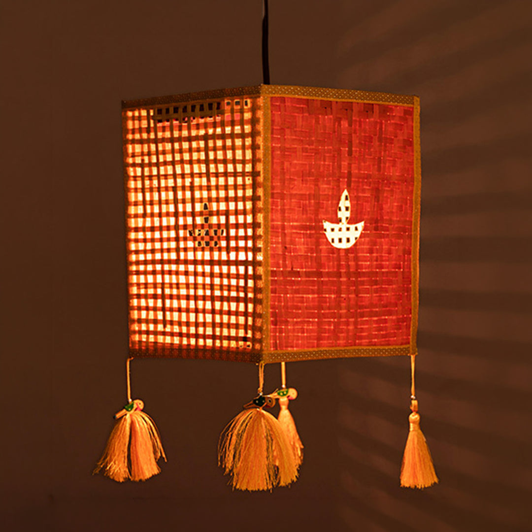 "Diya" Handwoven Orange Bamboo Kandil / Lampshade For Festive Decor