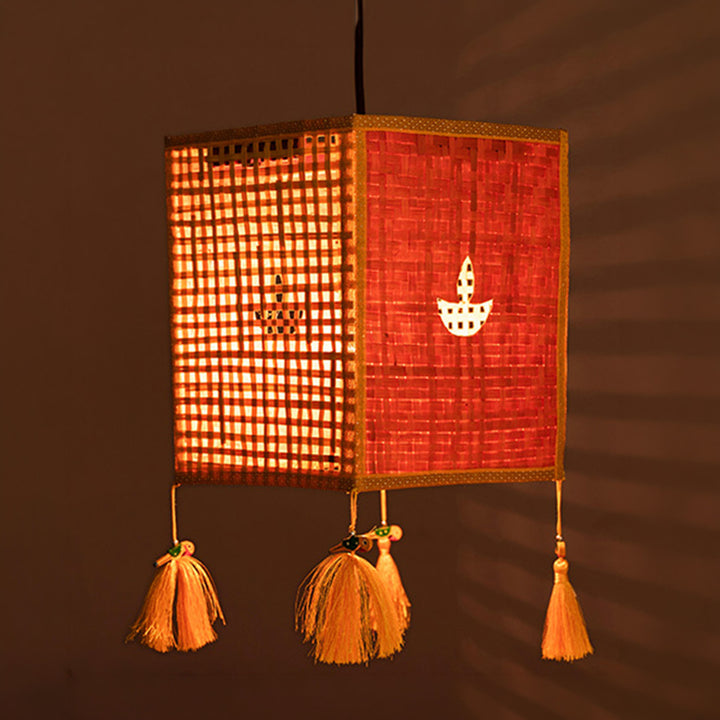 "Diya" Handwoven Orange Bamboo Kandil / Lampshade For Festive Decor