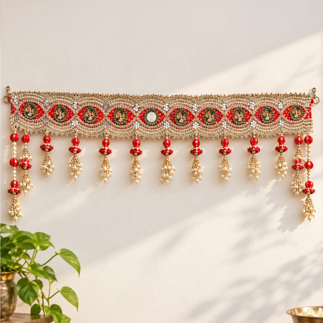 Handmade Bandhej & Tassel Toran With Gota Patti & Moti Detailing