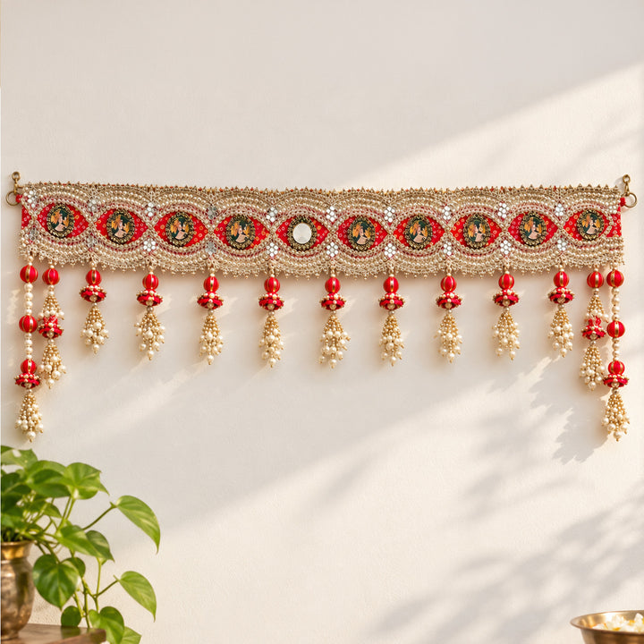 Handmade Bandhej & Tassel Toran With Gota Patti & Moti Detailing