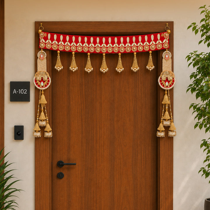 Reversible Gotapatti Silk Toran With Side Hangings For Festive Decor