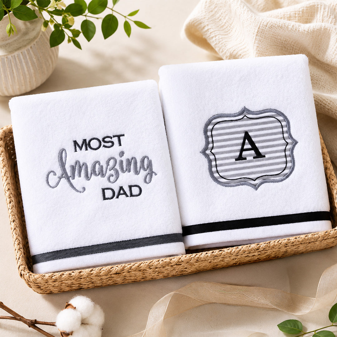 Elegant Detailed Embroidered Towel Set For Dad | Pack of 2