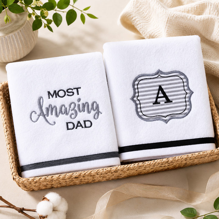 Elegant Detailed Embroidered Towel Set For Dad | Pack of 2