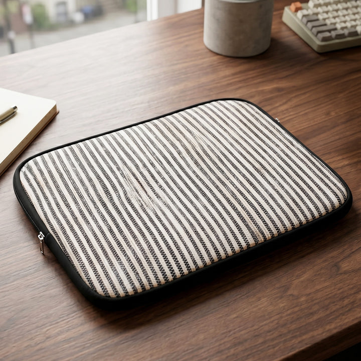 Handcrafted Black and White Striped Upcycled Plastic 14" Laptop Sleeve