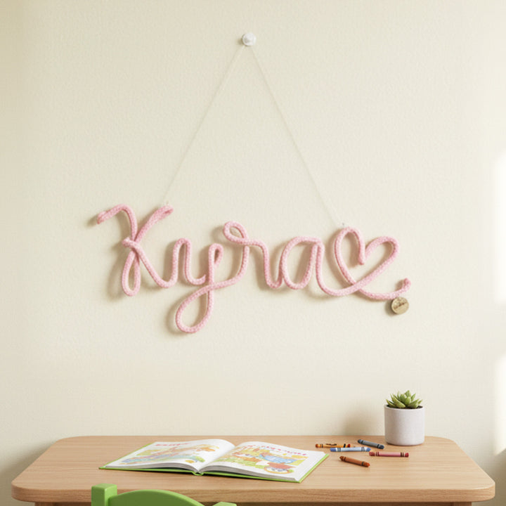 Personalized Knitted Wire Heart Theme Kids Name Plate