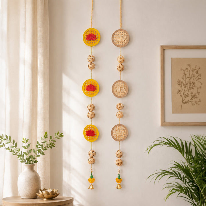 Set of 2 | "Neelkamal" Handcrafted Bamboo Lotus Wall Hanging For Festive Decor