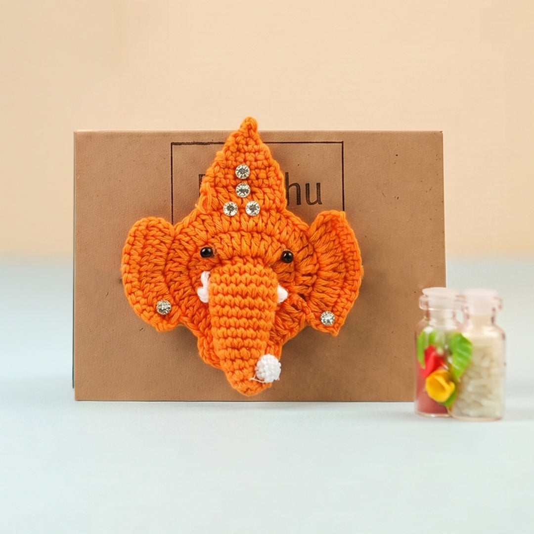 Handmade Crochet Ganpati Bappa Theme Rakhi With Roli Chawal for Kids