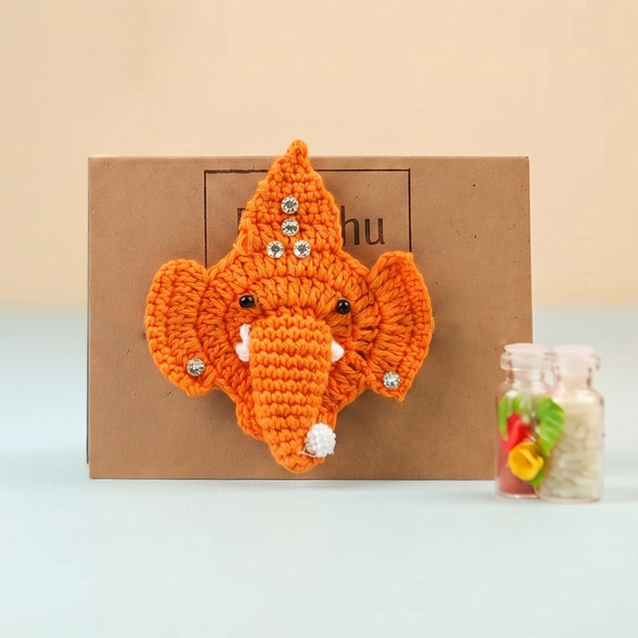 Handmade Crochet Ganpati Bappa Theme Rakhi With Roli Chawal for Kids