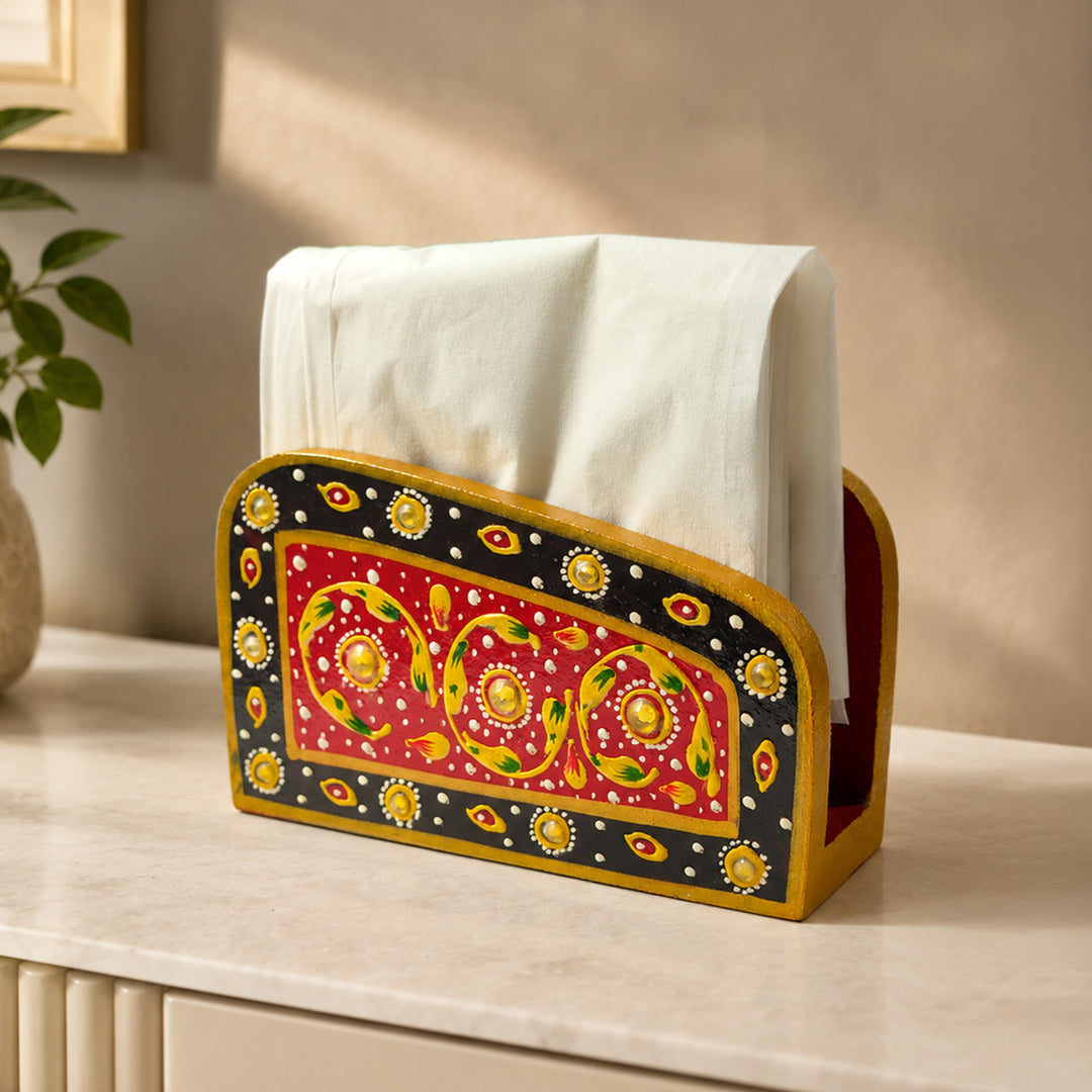 Meenakari Handpainted MDF Napkin Holder For Festive Dining