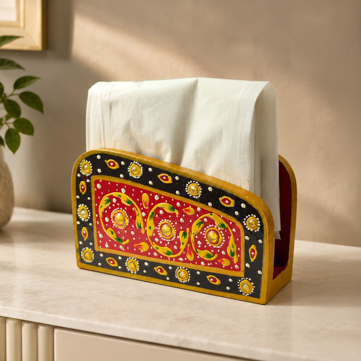 Meenakari Handpainted MDF Napkin Holder For Festive Dining