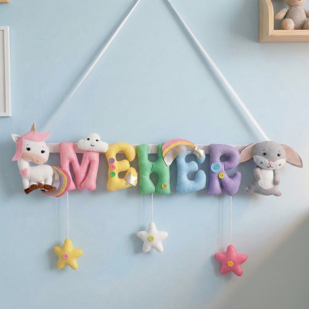 Personalized Unicorn & Bunny Theme Felt Kids Name Plate