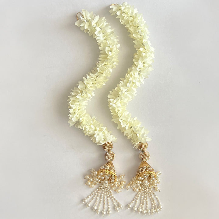 2 pc | Handmade Jasmine Artificial Flower Hanging with Pearl Tassels & Stone Work