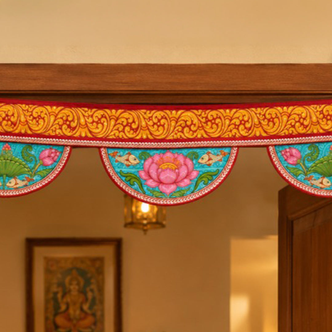 Handcrafted Padma Pattachitra-Inspired Fabric & Felt Door Toran With Metal Hoops