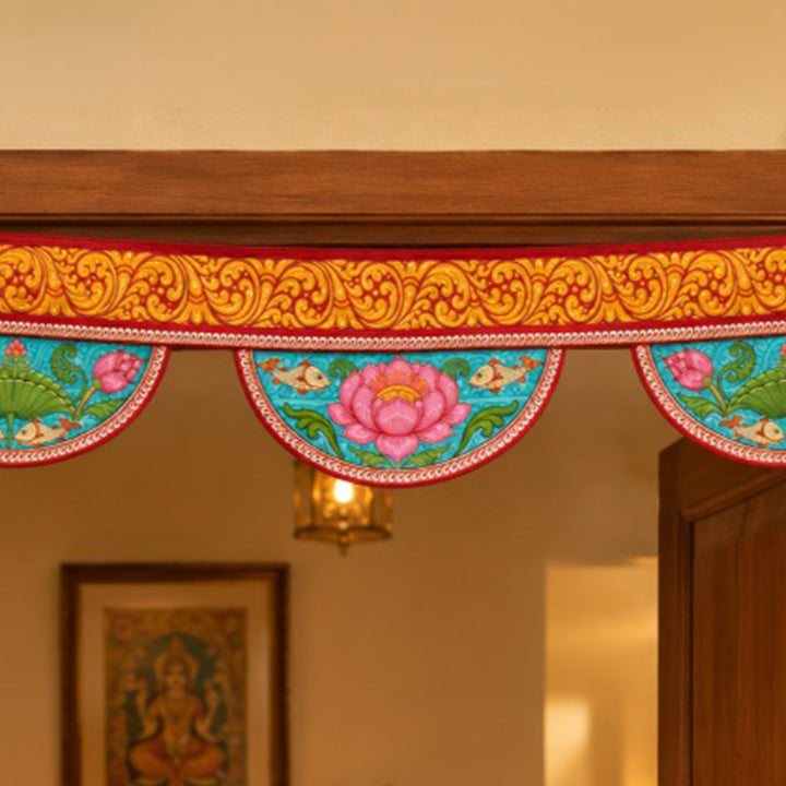 Handcrafted Padma Pattachitra-Inspired Fabric & Felt Door Toran With Metal Hoops