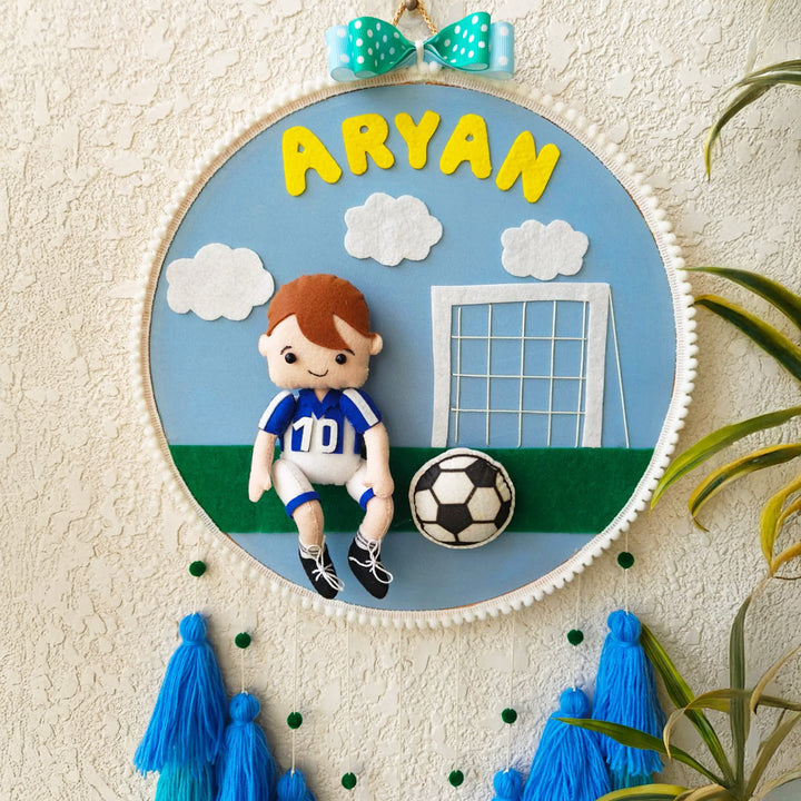 Personalized Soccer Boy Theme Kids Name Plate With Tassels