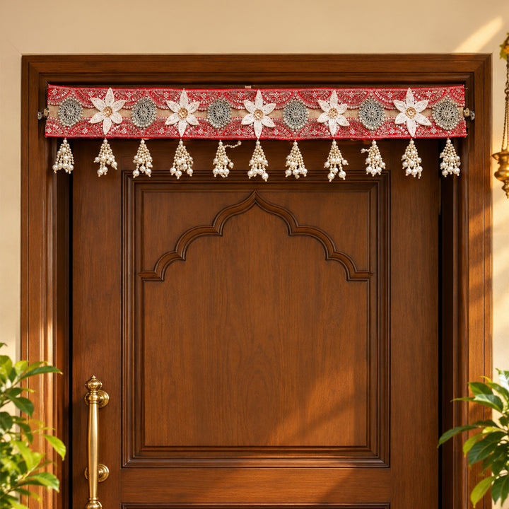 Handmade Beaded Flower Toran With Zari, Gota Patti & Moti Detailing