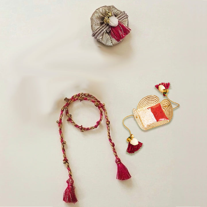 Handcrafted Shola, Dori & Ghungroo Tassel Rakhi - Pink