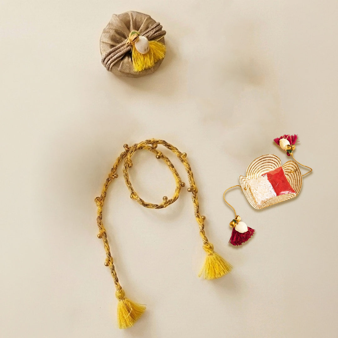 Handcrafted Shola, Dori & Ghungroo Tassel Rakhi - Yellow