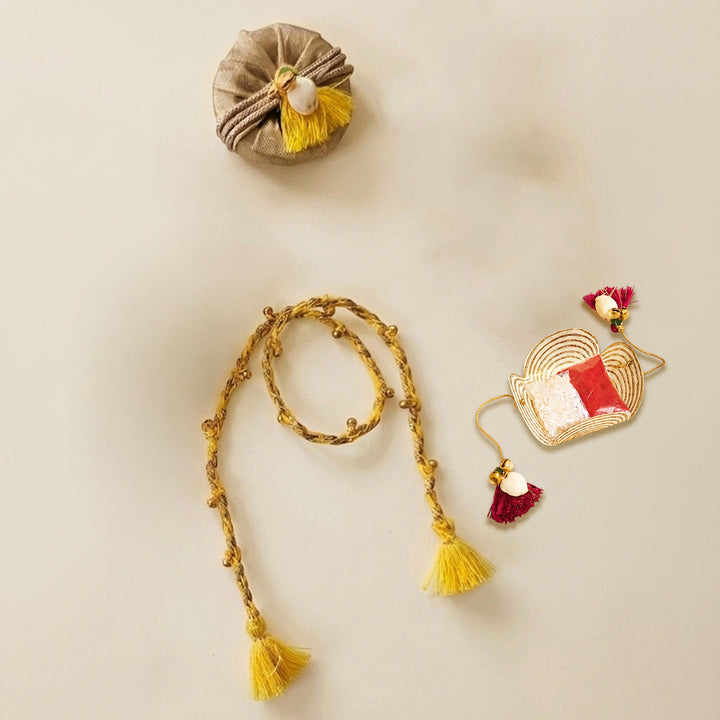 Handcrafted Shola, Dori & Ghungroo Tassel Rakhi - Yellow