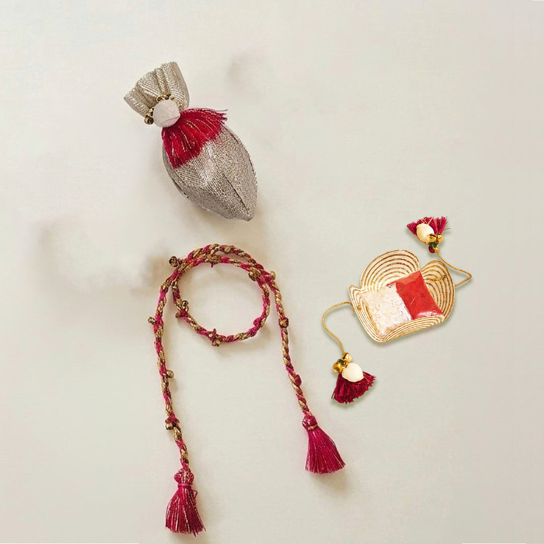 Handcrafted Shola, Dori & Ghungroo Tassel Rakhi - Pink