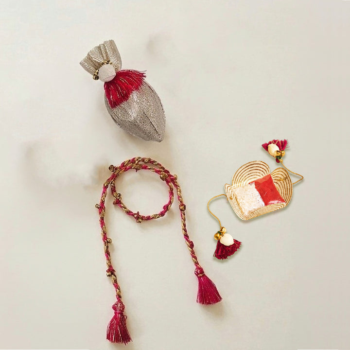 Handcrafted Shola, Dori & Ghungroo Tassel Rakhi - Pink