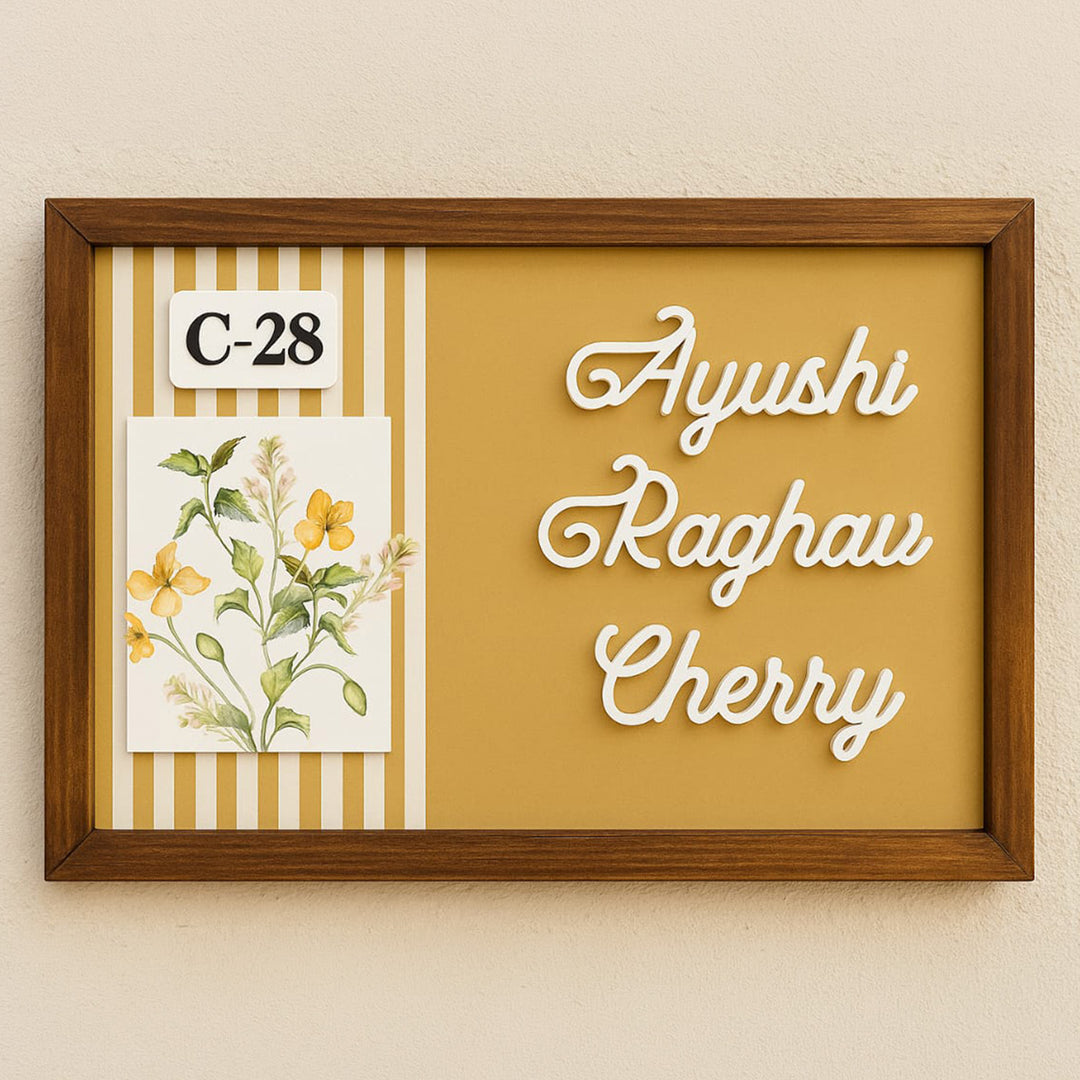 Personalized Aangan Aura Printed Wooden & Acrylic Name Plate with 3D Letters