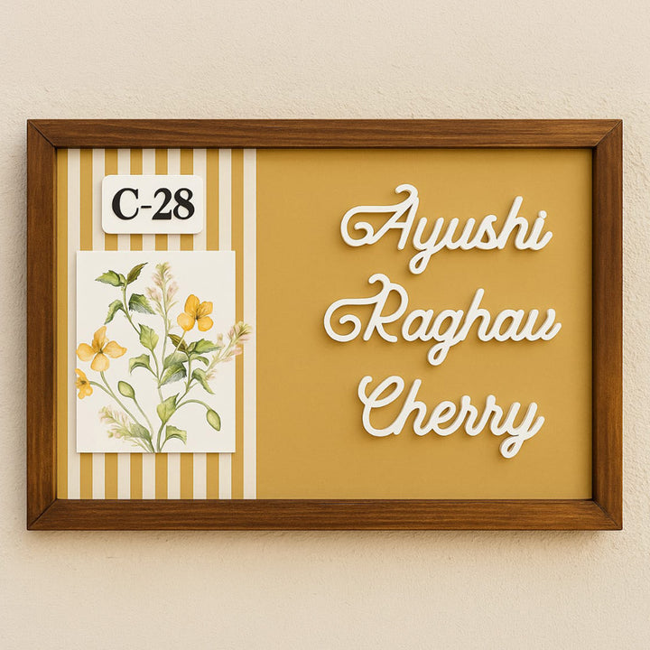 Personalized Aangan Aura Printed Wooden & Acrylic Name Plate with 3D Letters