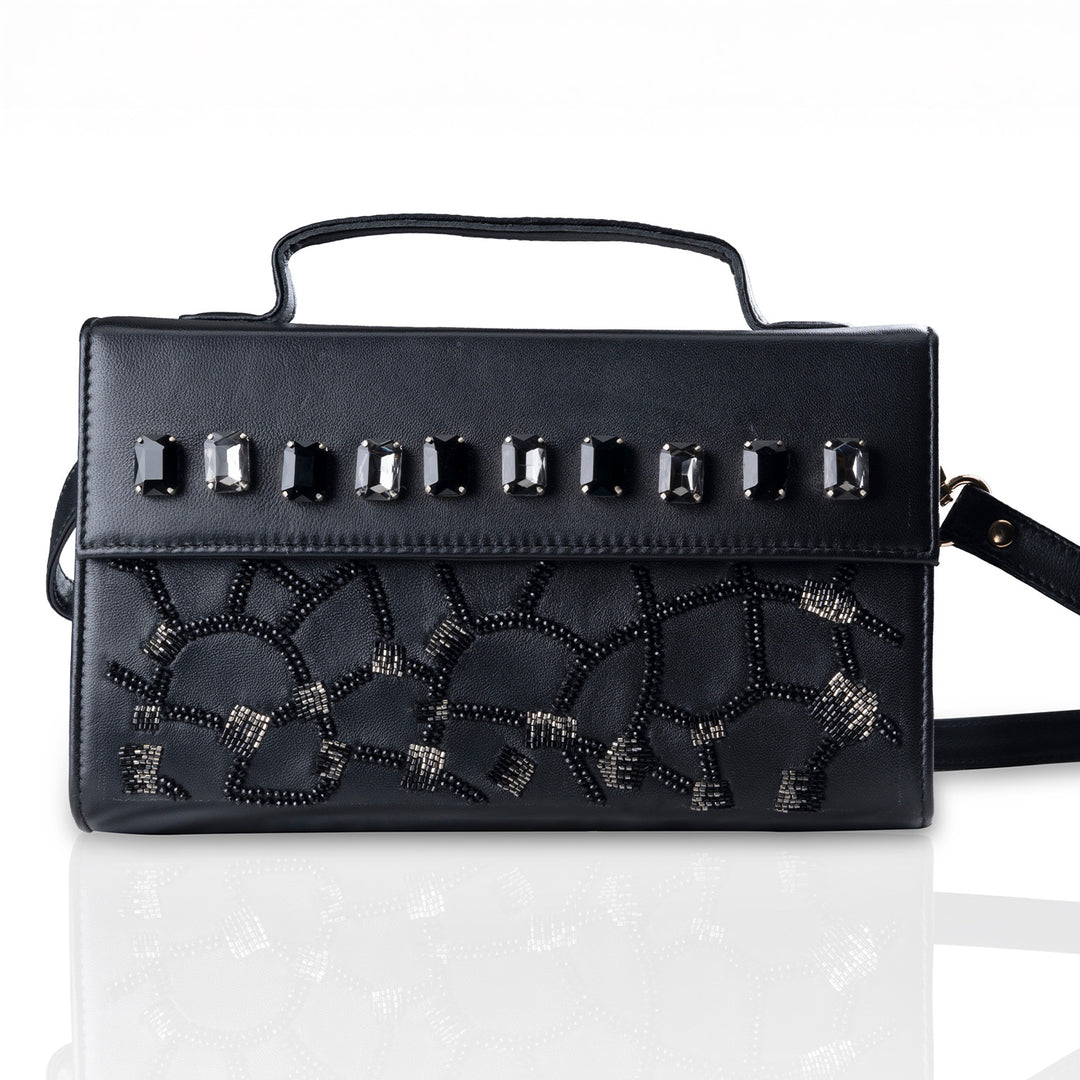Embellished Black Eclat Noir Leather Handbag