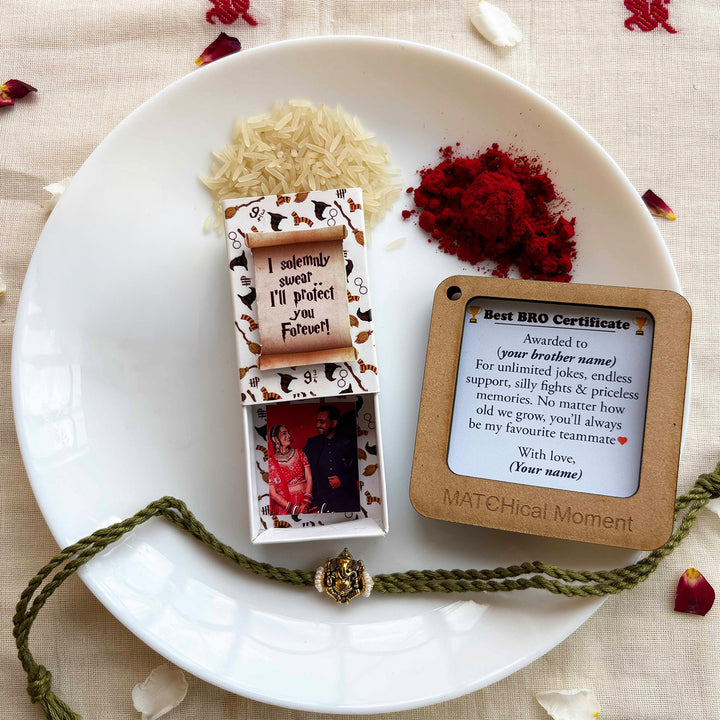 Personalized Photo "Harry Potter" Theme Rakhi Gift for Brother | Rakhi, Matchbox Card & Photo Magnet Combo