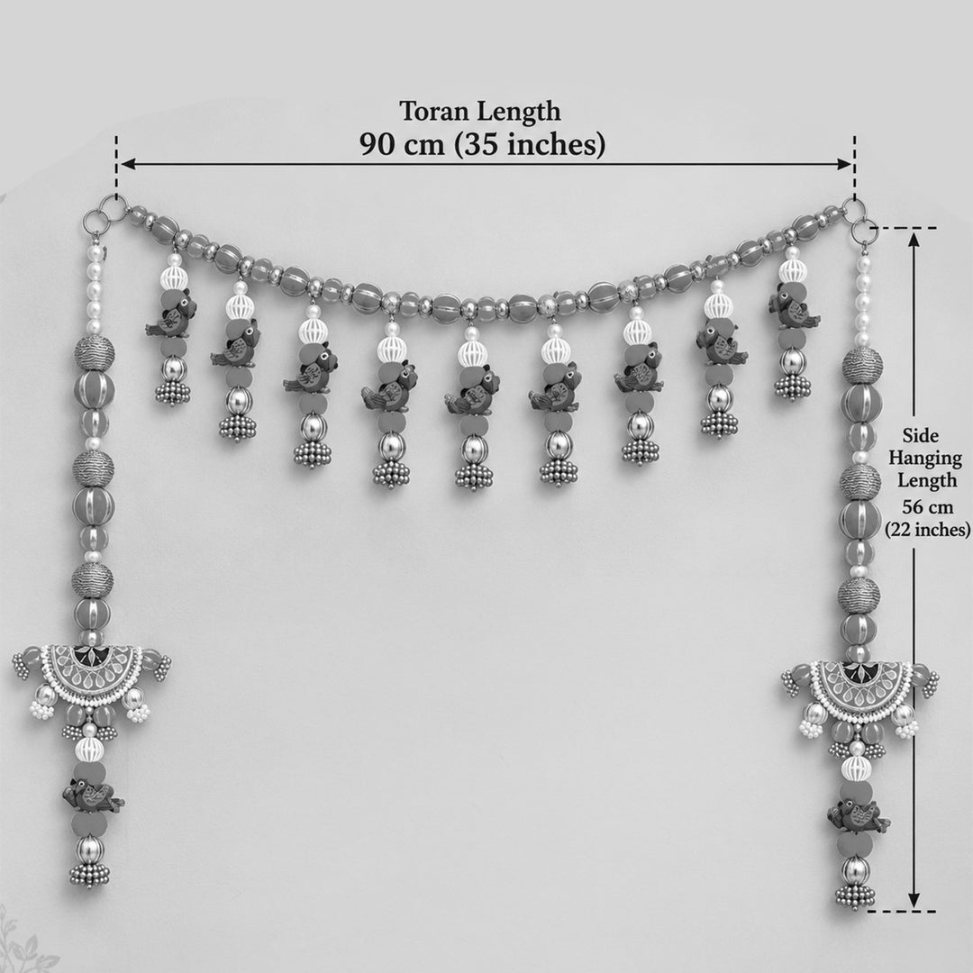3 Pc | Handmade Parrot Toran & Side Hanging Set With Gota Patti & Zari Balls