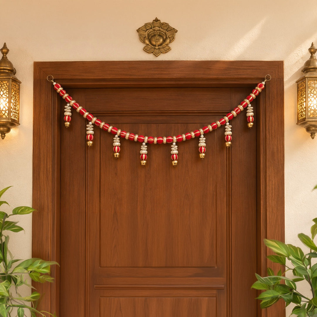Handmade Mouli Thread Toran With Ghungroo Bell Detailing For Festive Decor