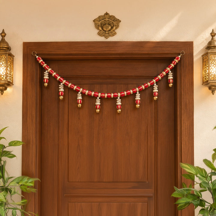 Handmade Mouli Thread Toran With Ghungroo Bell Detailing For Festive Decor