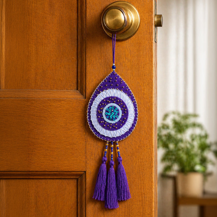 Hand-Embroidered Purple Evil Eye Hanging