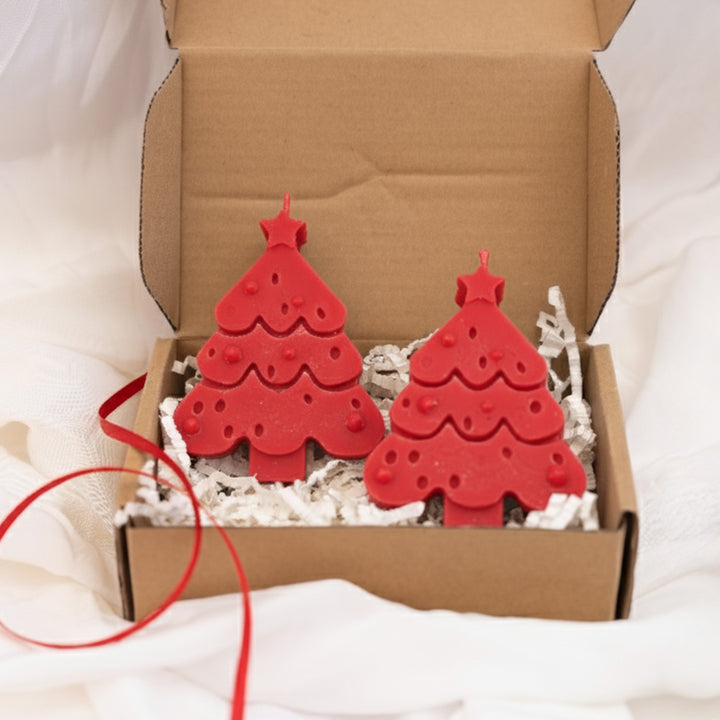 2 Pc | Handmade Scalloped Christmas Tree Soy Wax Candles