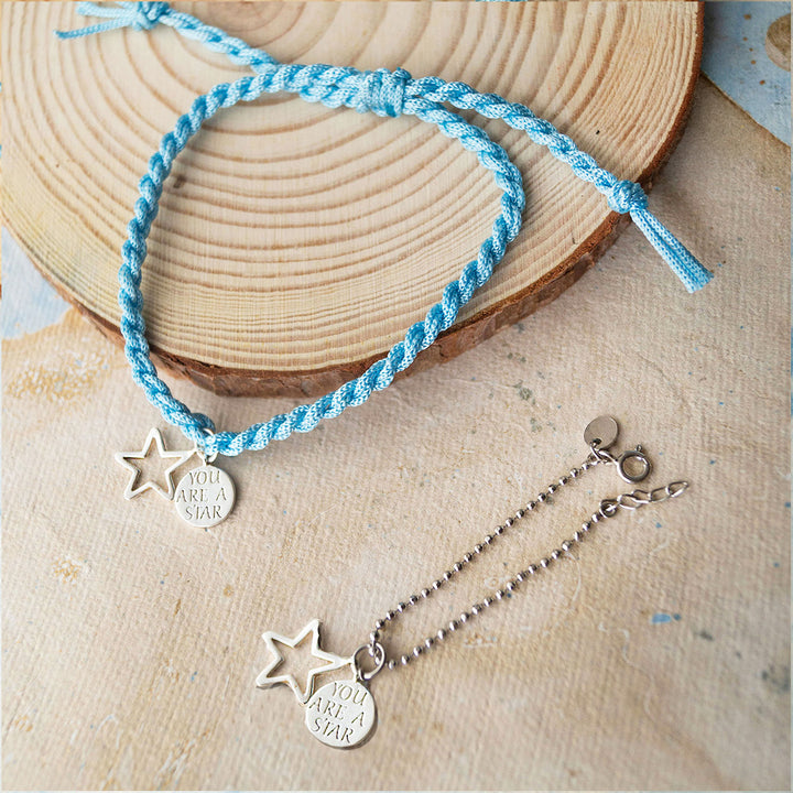"You Are A Star" Sterling Silver Rakhi & Lumba Set With Roli Chawal For Bhaiya Bhabhi | Set of 2