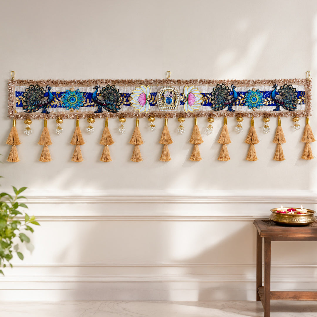 Shreenathji Pichwai Pichwai-Style Toran with Jute, Fabric And Pearl Detailing For Festive Decor