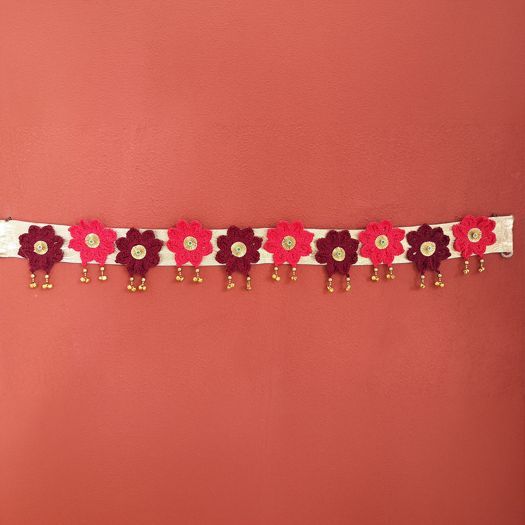 Handmade Floral Theme Crochet Toran with Gota Flowers & Ghungroo