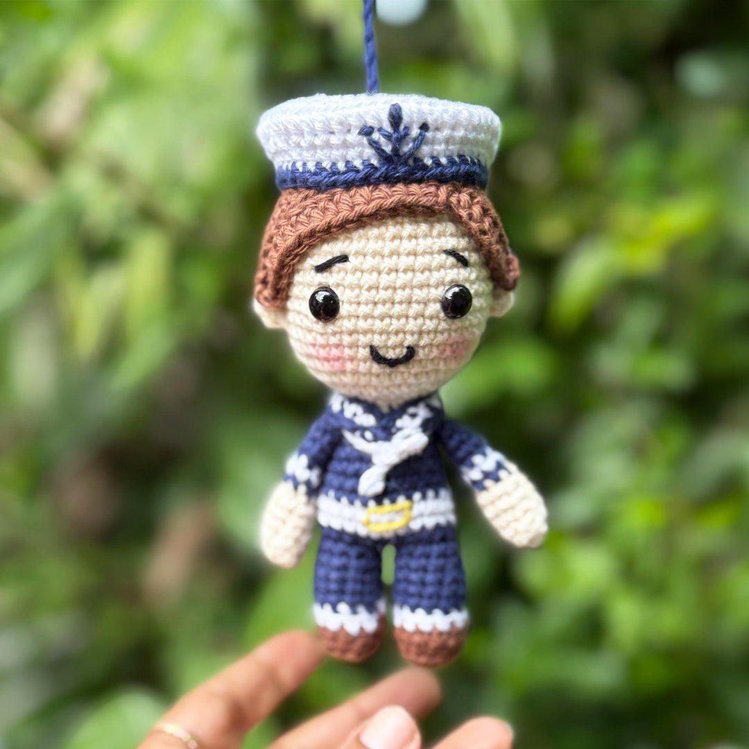 Photo Personalized Handmade Sailor Man Crochet Cotton Golu Doll For Gifting