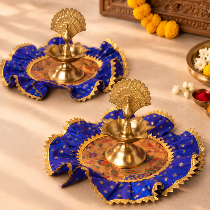 2 pc | Handmade Round Raw Silk & Chanderi Samai Asan For Pooja Decor