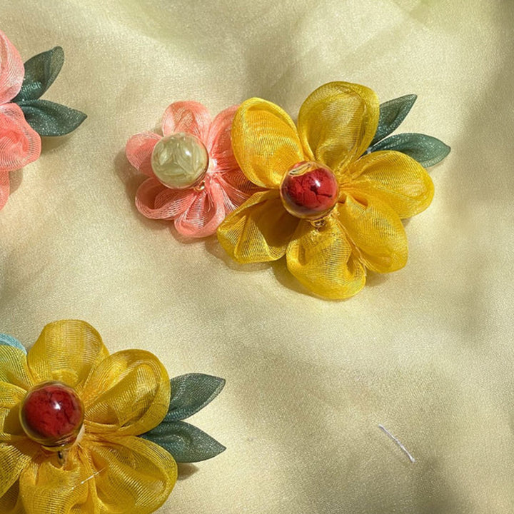Flower Clip Assorted Fabric Roli Chawal Haldi Kumkum Holder For Puja And Festive Gifting
