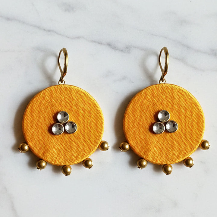 Handmade Beaded Round Gaji Silk Earrings