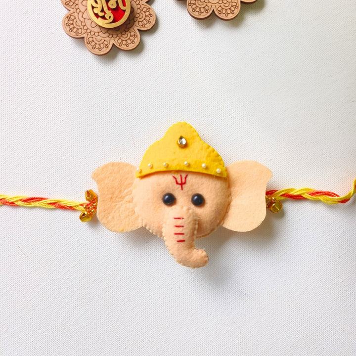 Handmade Felt Baby Ganesha Rakhi with Ghungroo Detail For Baby Brother