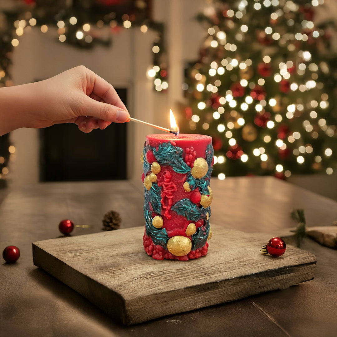 Handmade Red Pillar Soy Wax Candle