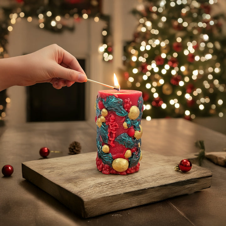 Handmade Red Pillar Soy Wax Candle