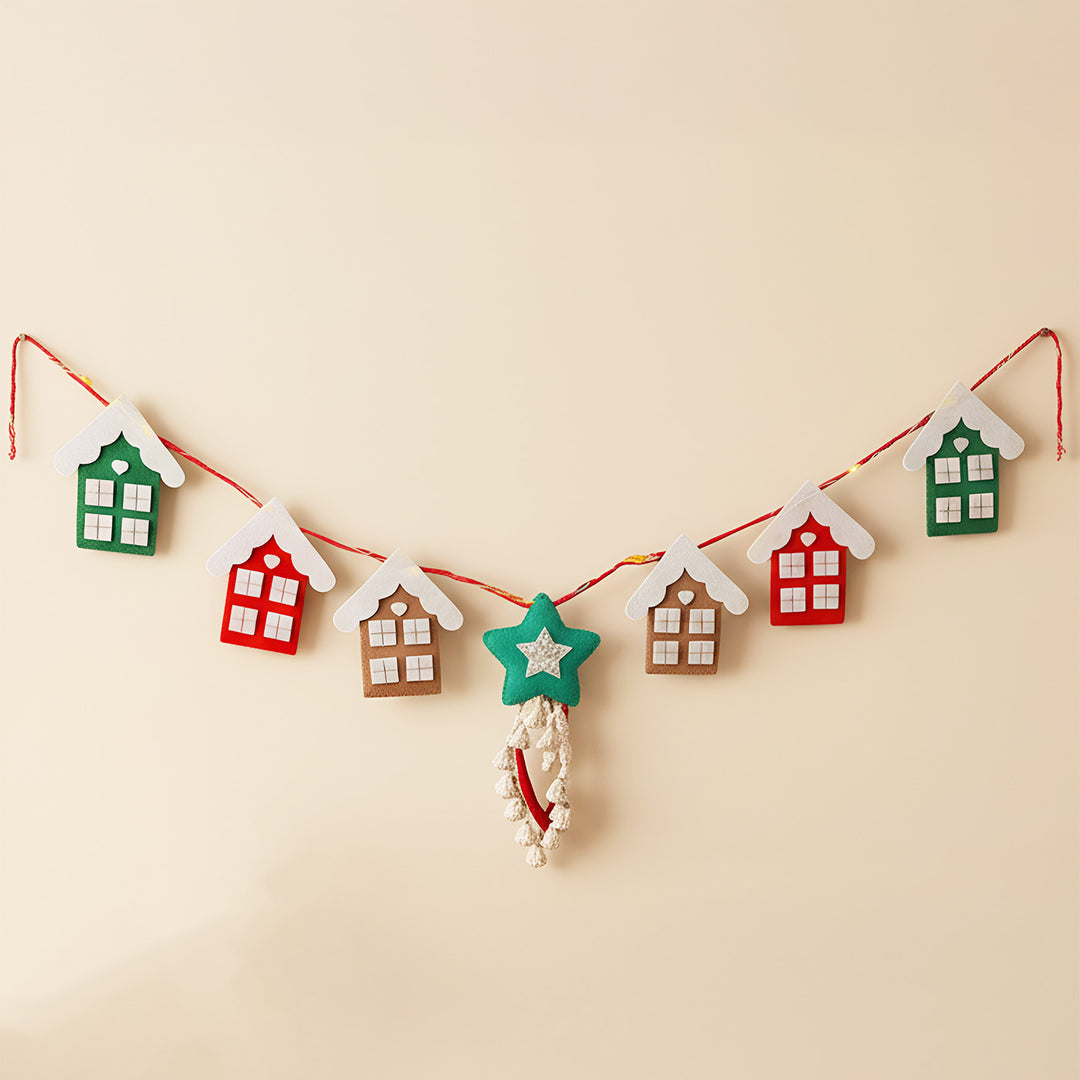 Handmade Gingerbread House Felt LED Bunting For Wall Decoration