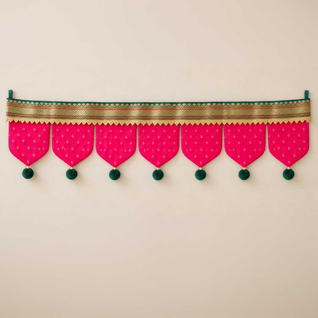 Chandrakala Hand-Stitched Cotton Fabric Toran With Ribbon Loops For Return Gifts & Functions